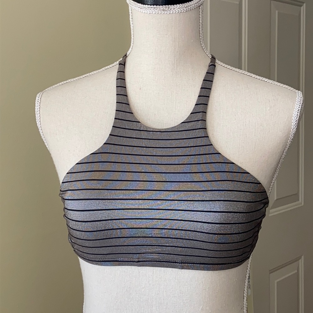 Vitamin A Cozumel High-Neck Silver & Black Bikini Top (NWT)